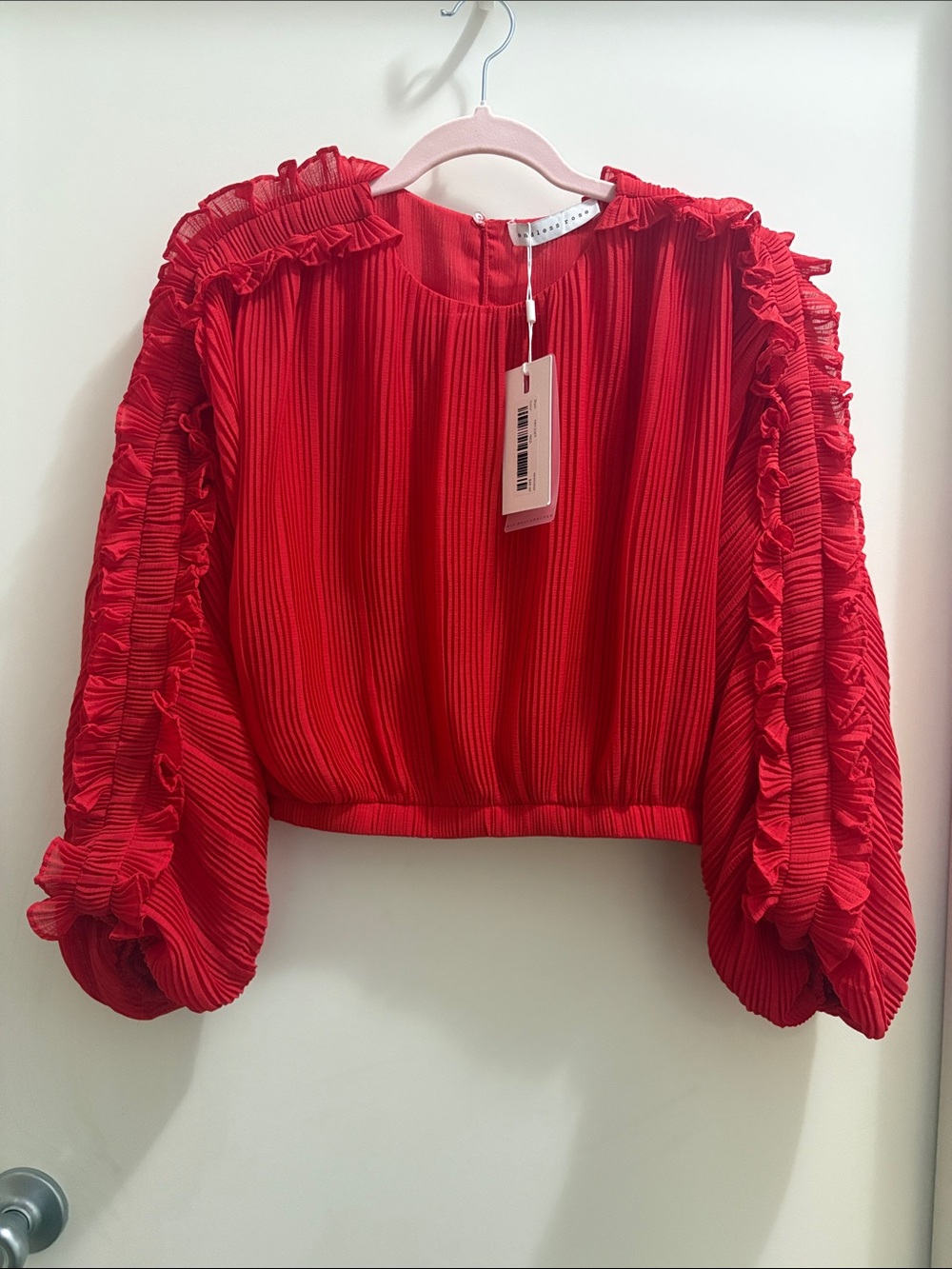 Endless Rose Red Pleated Ruffle-Sleeve Crop Blouse